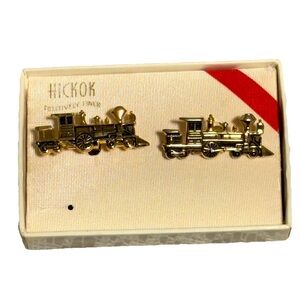 Vintage Hickok Rare Cufflinks Steam Train Railroad Locomotive Gold Tone